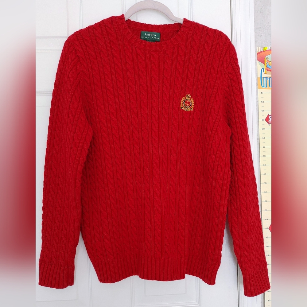 Vintage Lauren Ralph Lauren Womens Cotton Red cable knitted sweater Large